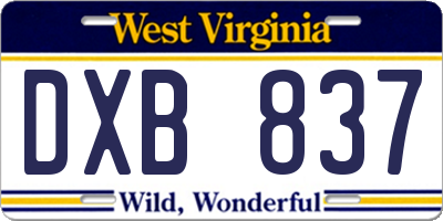 WV license plate DXB837