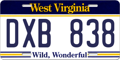WV license plate DXB838