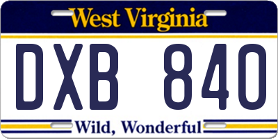 WV license plate DXB840