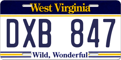 WV license plate DXB847