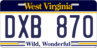WV license plate DXB870