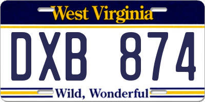 WV license plate DXB874