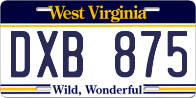 WV license plate DXB875