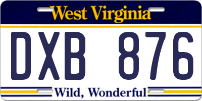 WV license plate DXB876