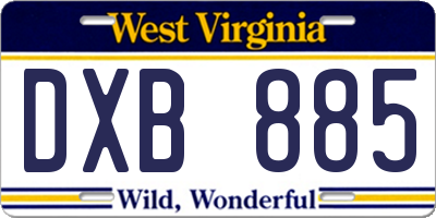 WV license plate DXB885