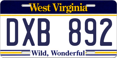 WV license plate DXB892