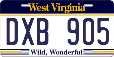 WV license plate DXB905