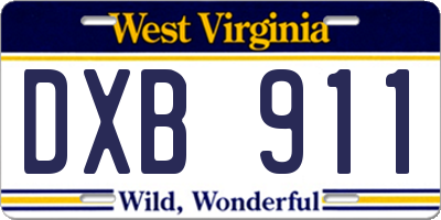 WV license plate DXB911