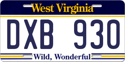 WV license plate DXB930