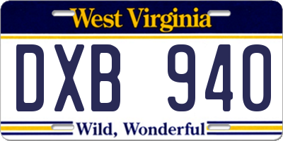 WV license plate DXB940
