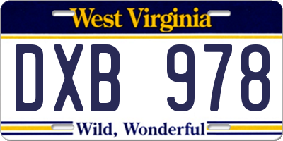 WV license plate DXB978