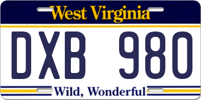 WV license plate DXB980