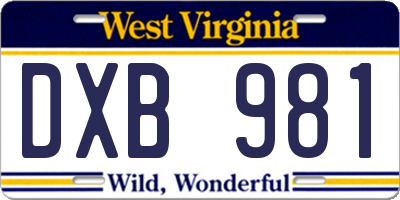WV license plate DXB981