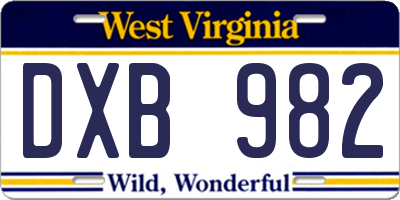 WV license plate DXB982