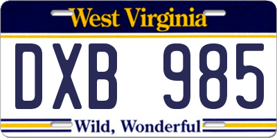 WV license plate DXB985