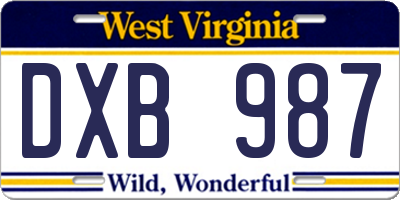 WV license plate DXB987