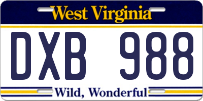 WV license plate DXB988