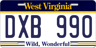 WV license plate DXB990