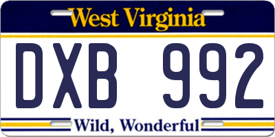 WV license plate DXB992