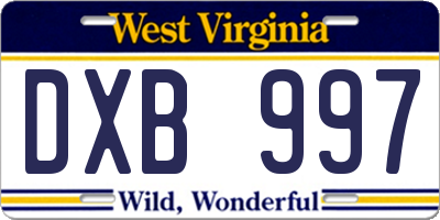 WV license plate DXB997