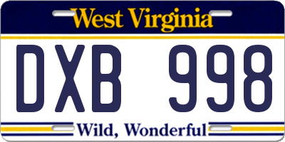 WV license plate DXB998