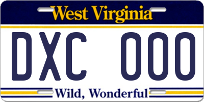 WV license plate DXC000