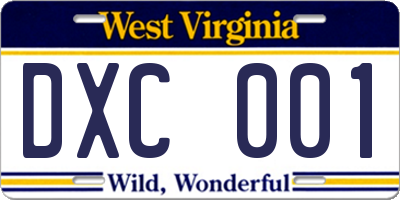 WV license plate DXC001