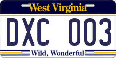 WV license plate DXC003