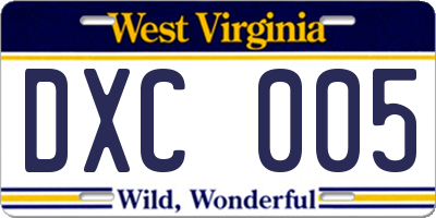 WV license plate DXC005