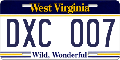 WV license plate DXC007
