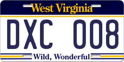 WV license plate DXC008