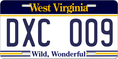 WV license plate DXC009
