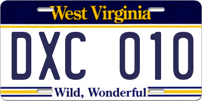 WV license plate DXC010