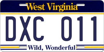 WV license plate DXC011