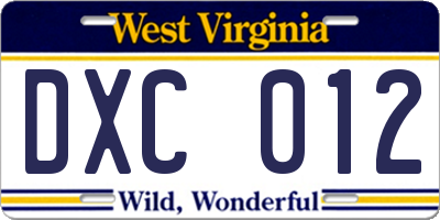 WV license plate DXC012