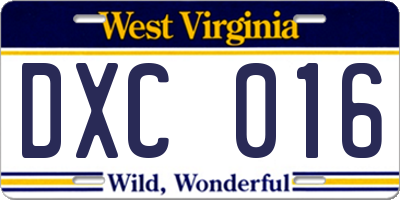 WV license plate DXC016