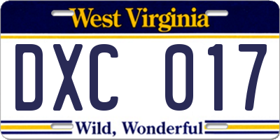 WV license plate DXC017
