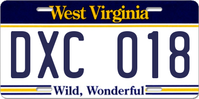 WV license plate DXC018