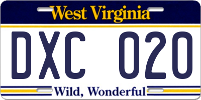 WV license plate DXC020