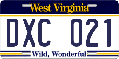 WV license plate DXC021