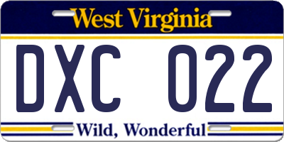 WV license plate DXC022