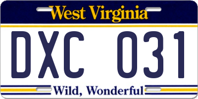 WV license plate DXC031