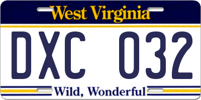 WV license plate DXC032