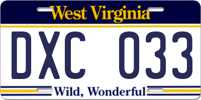 WV license plate DXC033