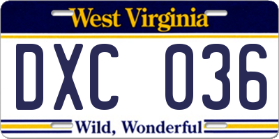 WV license plate DXC036