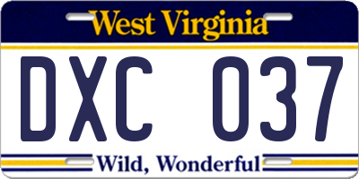 WV license plate DXC037