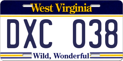 WV license plate DXC038