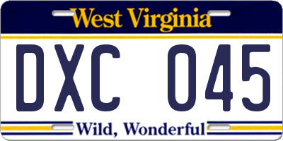 WV license plate DXC045