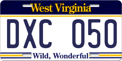 WV license plate DXC050
