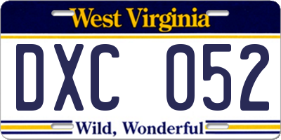 WV license plate DXC052
